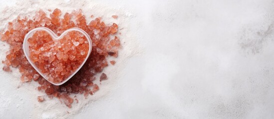 Leinwandbilder - Spa treatment with text space brown sea salt heart on marble top view