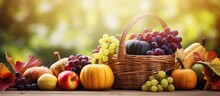 Spectacular Fall Themed Backdrop With A Bountiful Harvest Of Pumpkin Apple And Fresh Produce In A Basket