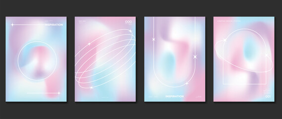Wall Mural - Idol lover posters set. Cute gradient holographic background vector with vibrant colors, sparkle, border. Y2k trendy wallpaper design for social media, cards, banner, flyer, brochure.