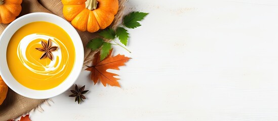 Aufkleber - Autumn pumpkin soup with meat and cream top view