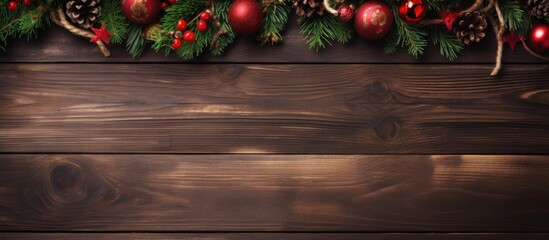 Poster - Christmas garland on rustic backdrop with room for text