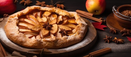 Poster - Healthy homemade wholegrain fruit pie with organic apples walnuts cinnamon and brown sugar suitable for Thanksgiving