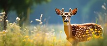 Spotted Deer With Natural Background And Copy Space