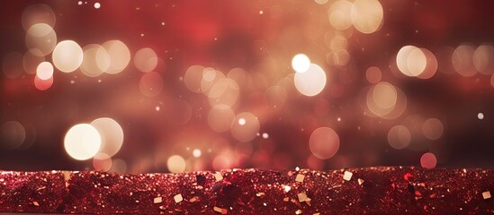 Poster - Christmas red glitter background with bokeh holiday glowing backdrop