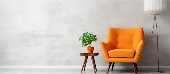 Wall Mural - Comfortable armchair beside white brick wall in stylish room