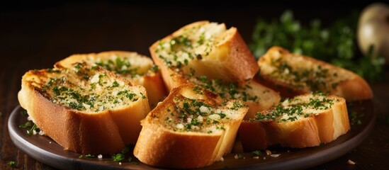 Aufkleber - Close up of garlic bread on table