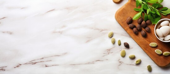 Canvas Print - Asparagus beans and a knife on wooden cutting board