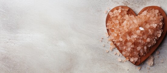 Leinwandbilder - Spa treatment with text space brown sea salt heart on marble top view