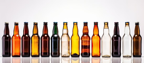 Aufkleber - Beautiful glare on glass bottles isolated on white background with copy space for loyal alcoholic beverage advertising
