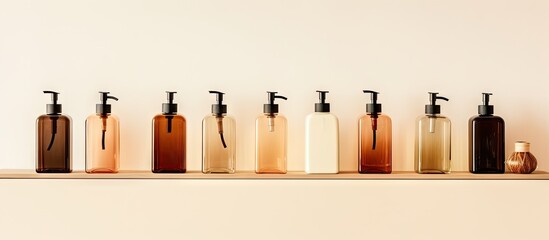 Dispensers for shower gels and hair care products with space for text Skincare routines