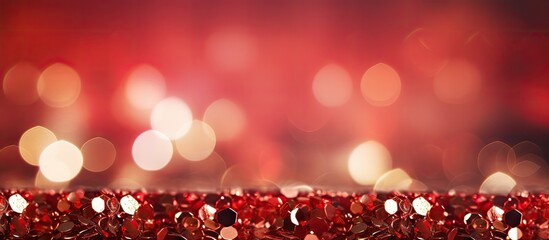 Poster - Christmas red glitter background with bokeh holiday glowing backdrop