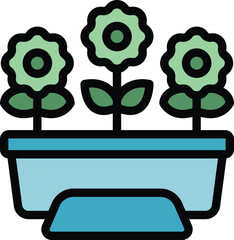 Canvas Print - Plant box icon outline vector. Garden windowsill. Nature farm color flat