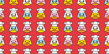 Duck Seamless Pattern Chef Hat Cooking Bakery Kitchen Rubber Duck Shower Bathroom Toy Chicken Bird Vector Pet Wrapping Paper Scarf Isolated Doodle Cartoon Animal Farm Tile Wallpaper Repeat Background 