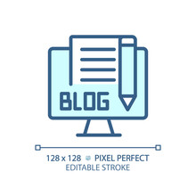 2D Pixel Perfect Editable Blue Blog Icon, Isolated Vector, Thin Line Illustration Representing Journalism.