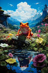 Wall Mural - Image of frog sitting on top of rock.