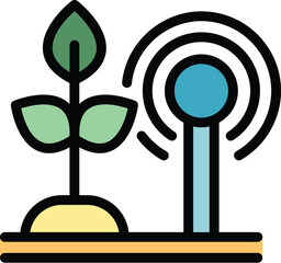 Sticker - Plant food control icon outline vector. Digital future. System sensor color flat