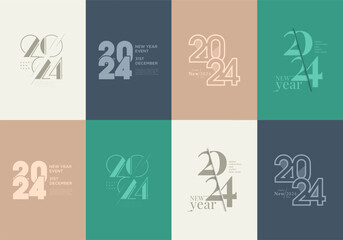 Wall Mural - Happy new year 2024. Collection of 2024 new year square templates for calendars, posters, banners and media posts. 2024 typography logo.