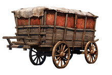 Vintage Wagon Car With Wooden Wheels Isolated On Transparent Background