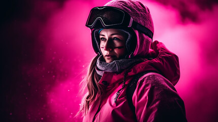 professional snowboarder in pink light