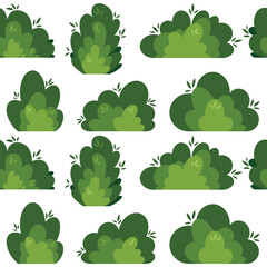 Fototapete - Shrub bush seamless pattern shrubbery tree simple abstract flat cartoon vector illustration. Set of garden green plant isolated. Eco element, foliage silhouette, stylized ecology decorative object