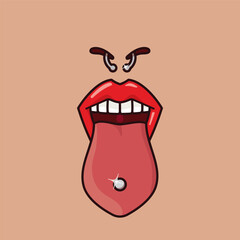 Tongue and nose with piercings vector illustration for Body Piercing Day on June 28