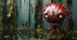 Evil red mutated fungus spore, monstrous sharp and dangerous teeth, nightmare swamp creature, deadly flesh eating parasite - generative AI