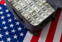 Open Suitcase With One Million Dollars Bills Stacks
