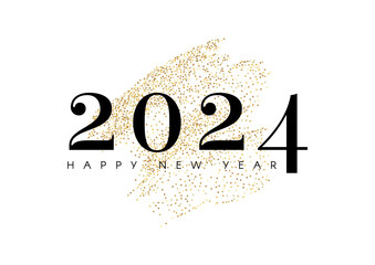 Happy New 2024 Year design template with gold abstract element. Minimal text template