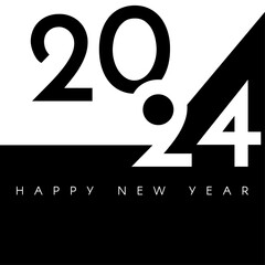 Happy New 2024 Year simple black and white text composition. Card and poster design template.