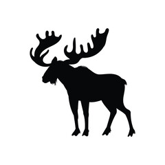 Moose black silhouette, flat vector illustration isolated on white background.