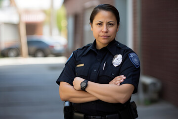 Confident and friendly female police officer in uniform.