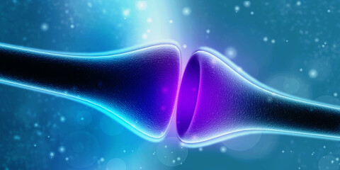 Wall Mural - synapse and neuron cells sending electrical chemical signals. 3d rendering