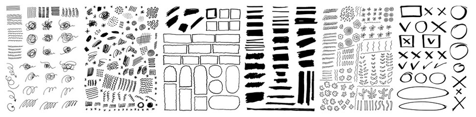 Wall Mural - vector scribble pen doodle hand drawn underlines, check boxes, arrows, kids flowers. grunge sketch t