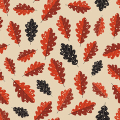 Wall Mural - Autumn Oak Leaves Geometric Seamless Pattern