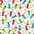 © yasminepatterns - Colorful Christmas Lights with strings and snowflakes seamless pattern in red, green, blue and yellow . For wrapping paper, Christmas decorations and greeting cards.