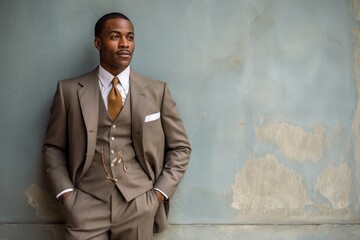 Poster - An African man stands against a wall in a suit.