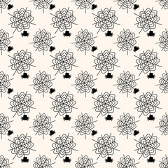 Halloween seamless pattern with spider and stars. Isolated on light yellow. Vector for poster, offer, flyer, banner, invitation, greeting card.  Childich