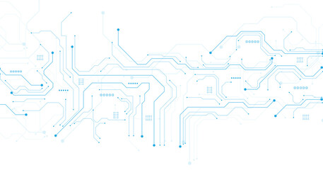 Aufkleber - Technology blue circuit diagram on white background. High-tech circuit board connection system.Vector abstract technology on a white background.	
