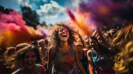 People take part in the Color Run in Milan. Color Run is an annual event that takes place in Milan.