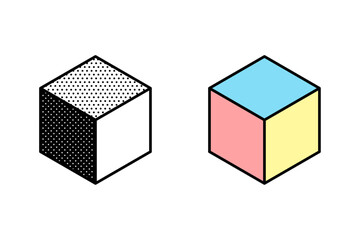 Wall Mural - isometric cubic logo. optical illusion sign. retro 3d icons set with black and white polka dots and 