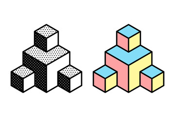 Wall Mural - isometric cubic logo. optical illusion sign. retro 3d icons set with black and white polka dots and 