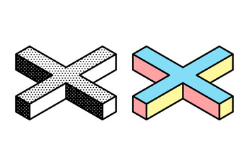 Wall Mural - isometric cubic logo. optical illusion sign. retro 3d icons set with black and white polka dots and 