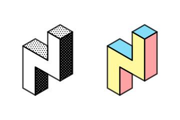 Wall Mural - isometric abstract logo. optical illusion sign. retro 3d icons set with black and white polka dots a