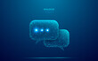 © AntonKhrupinArt - Two digital dialogue bubbles in futuristic low poly wireframe style. Abstract communication, discussion, messenger, chat concept. Chatbot or massage symbol consisting of connected glowing light dots.