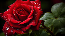 Red Rose With Dew Drops