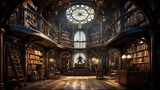 Fototapeta Londyn - A wonderful fantastic old library full of magical books
