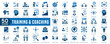 Training and Coaching icon set. Containing team building, collaboration, teamwork, coaching, problem-solving and education icons. Solid icon collection