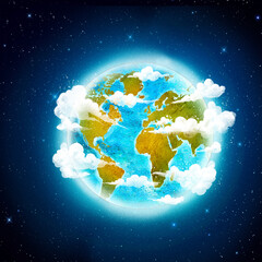 planet earth surrounded by clouds