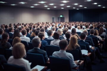 lecture hall for training, meeting room full of people or students participating in business trainin