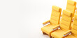 Yellow airplane seats on a white background. The concept of flying on an airplane, vacations, business trips. Mock up. 3d rendering